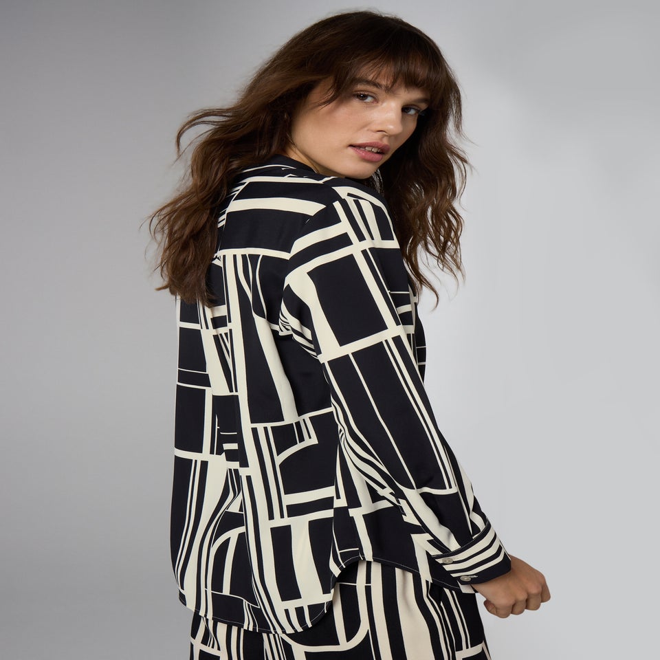 Et Vous Black Geo Longerline Shirt