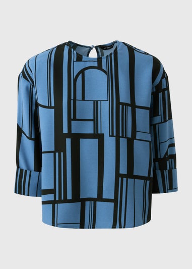 Et Vous Blue Geo 3/4 Sleeve Co Ord Top