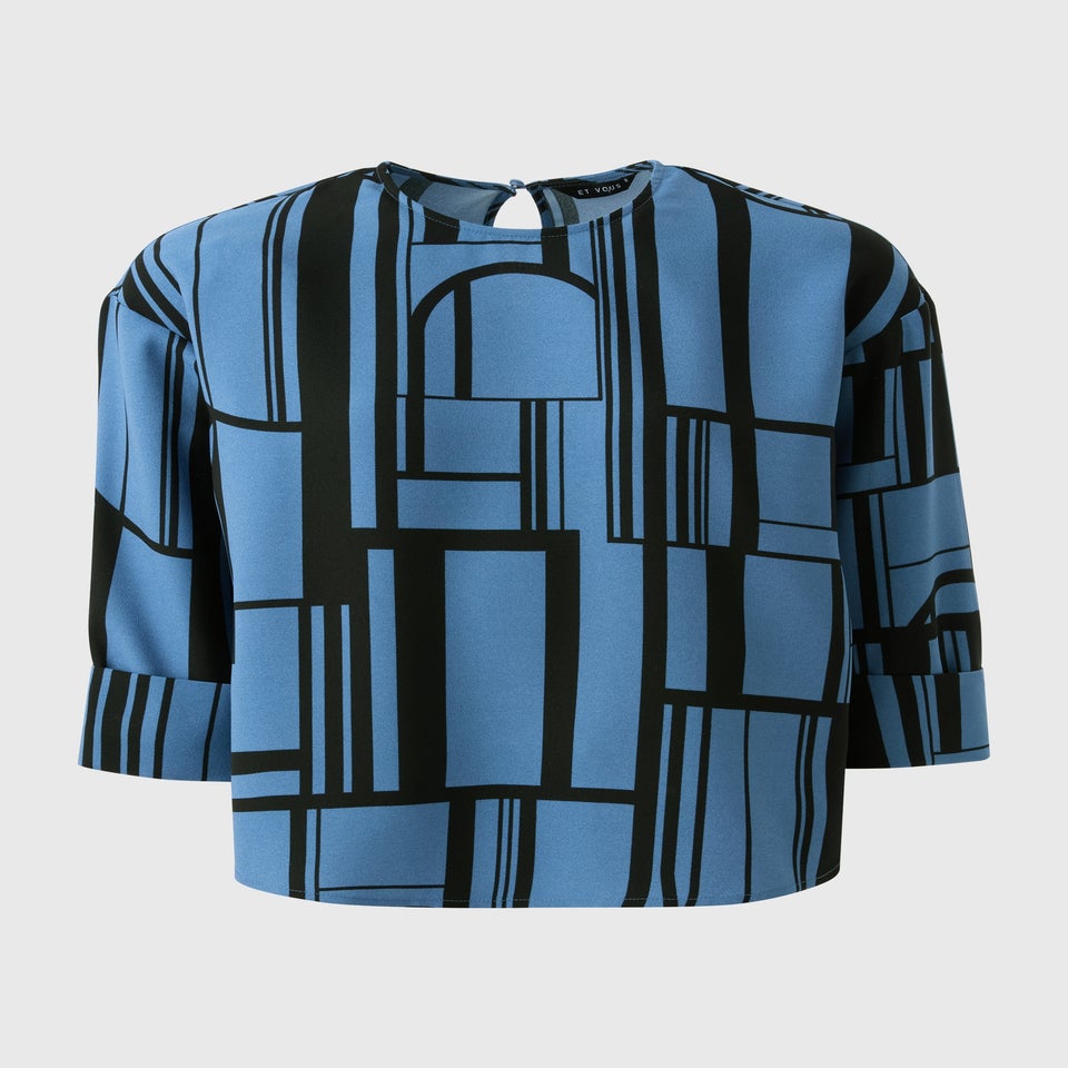 Et Vous Blue Geo 3/4 Sleeve Co Ord Top