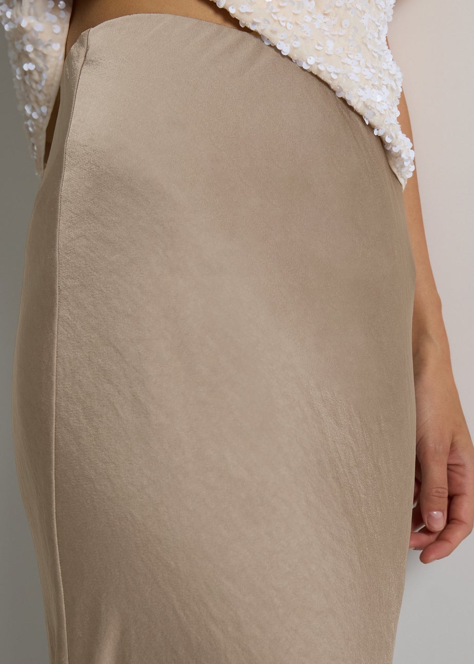 Et Vous Taupe Satin Midaxi Skirt