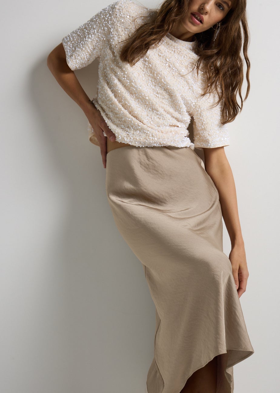 Et Vous Taupe Satin Midaxi Skirt