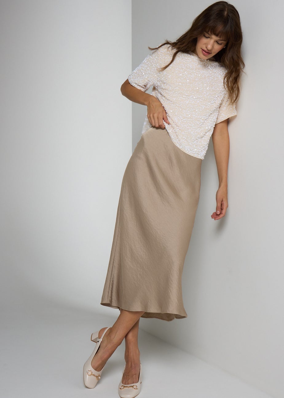 Et Vous Taupe Satin Midaxi Skirt