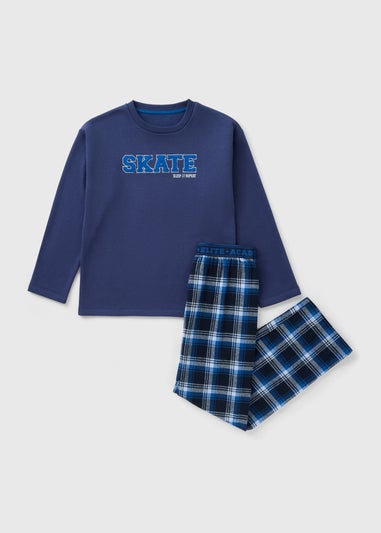 Boys Blue Skate Check Pyjama Set (7-13yrs)