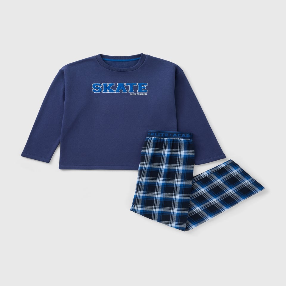 Boys Blue Skate Check Pyjama Set (7-13yrs)