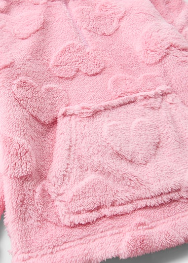 Girls Pink Heart Emboss Fleece Pyjama Set (7-13yrs)
