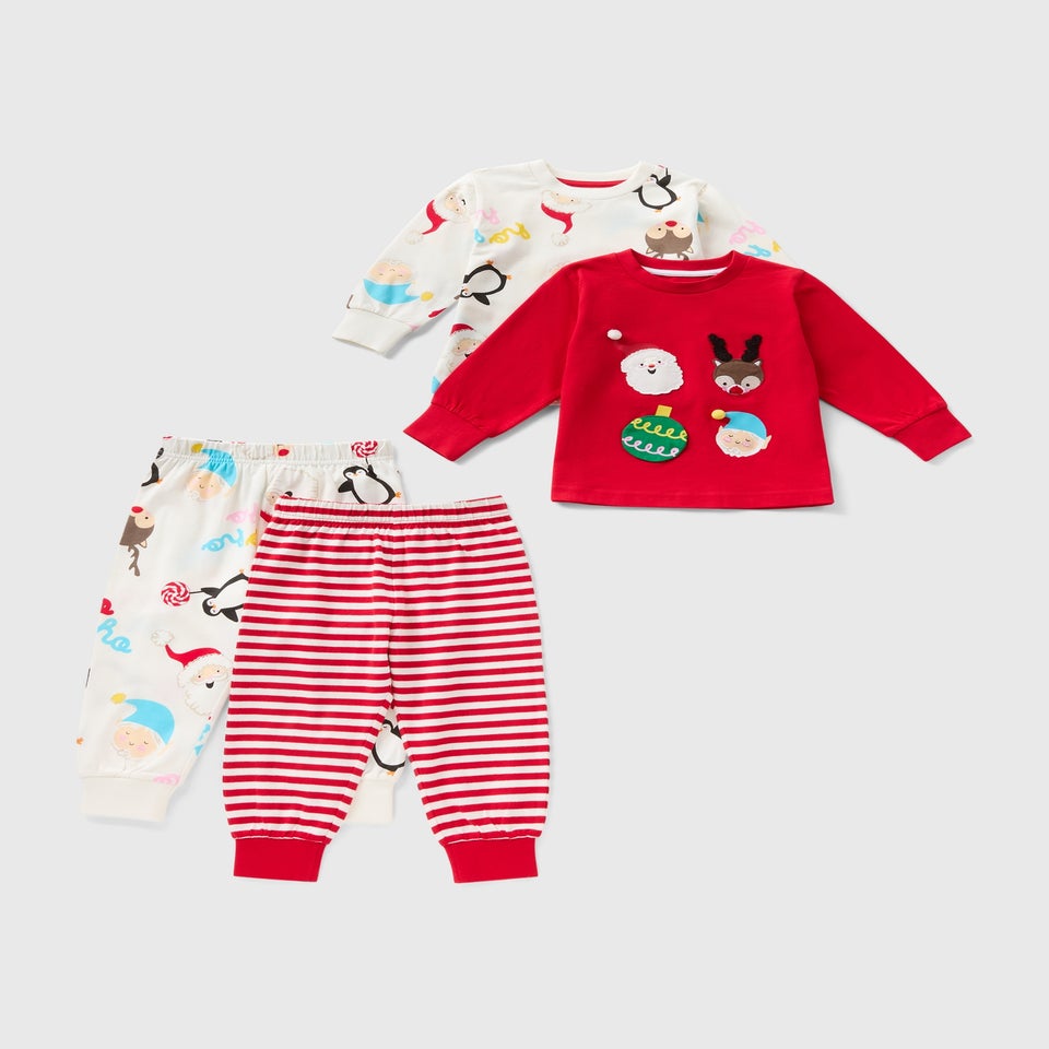 2 Pack Kids Red Christmas Pyjamas (1-7yrs)
