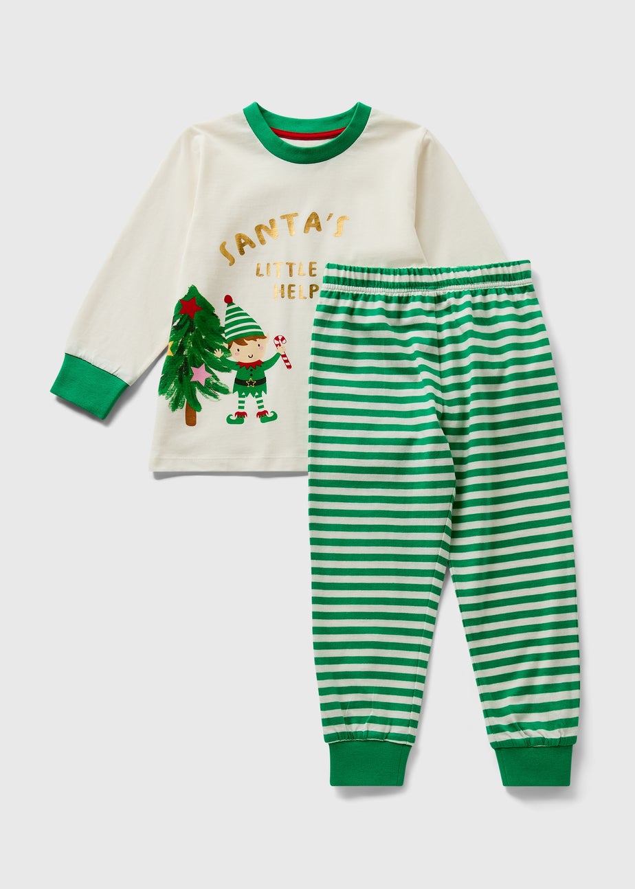 Kids Green Santa's Little Helper Long Pyjamas (1-7yrs)