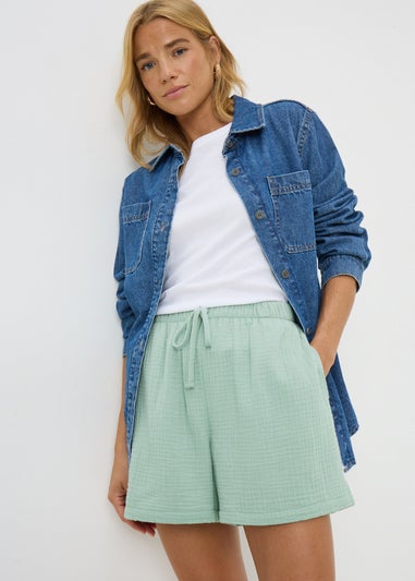 Turquoise Double Cloth Shorts