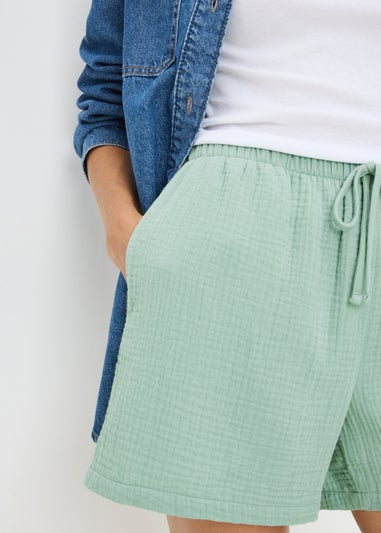 Turquoise Double Cloth Shorts
