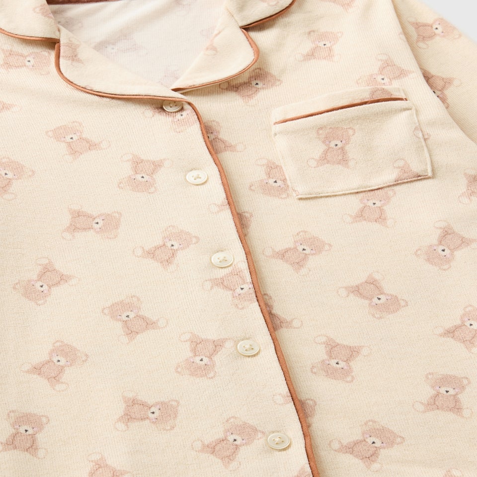 Girls Cream Bear Button Pyjama Set (7-13yrs)