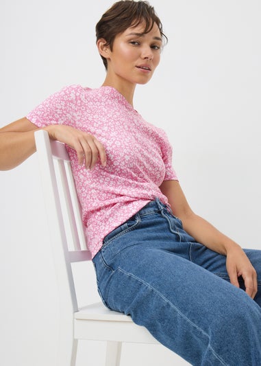 Pink Floral Fitted T-Shirt