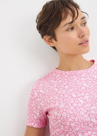 Pink Floral Fitted T-Shirt