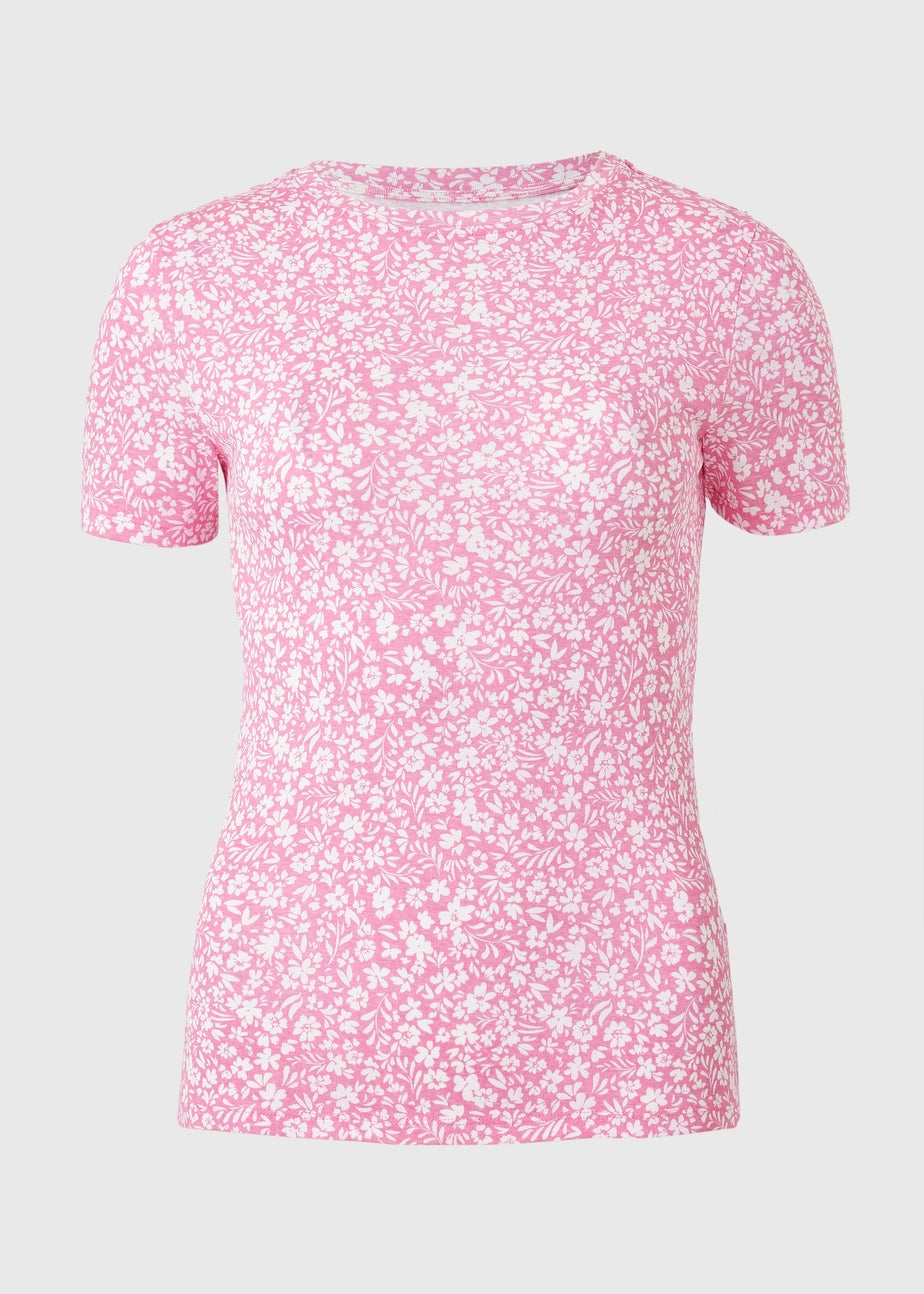 Pink Floral Fitted T-Shirt
