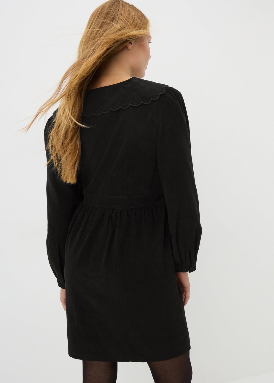 Black Embroidered Cord Collar Mini Dress