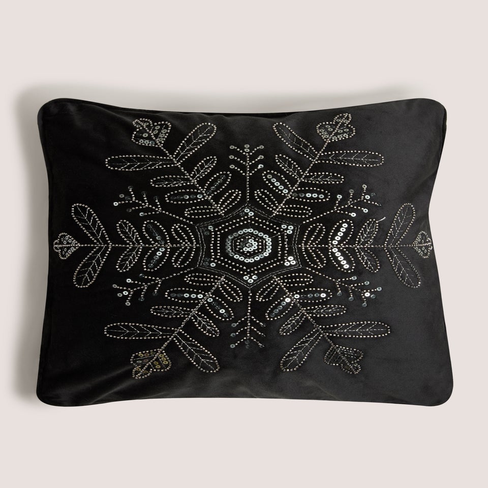 Black Snowflake Velvet Cushion