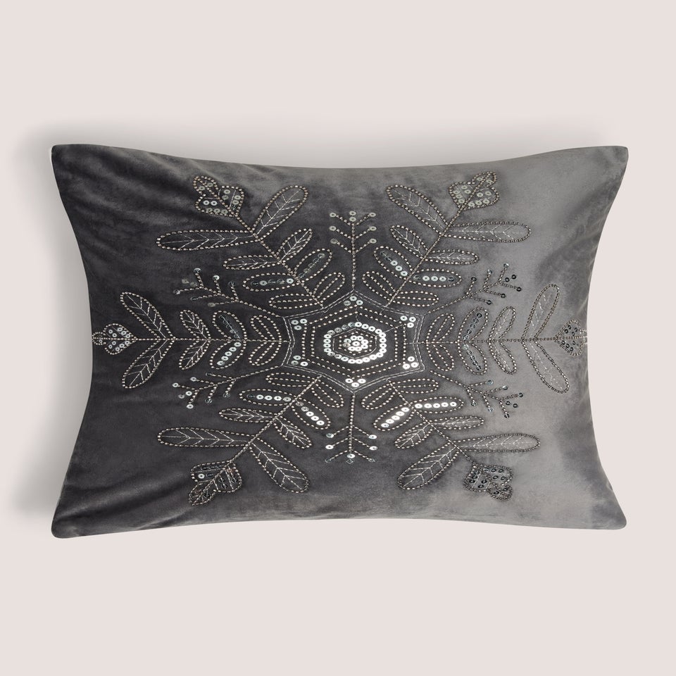 Grey Snowflake Velvet Cushion