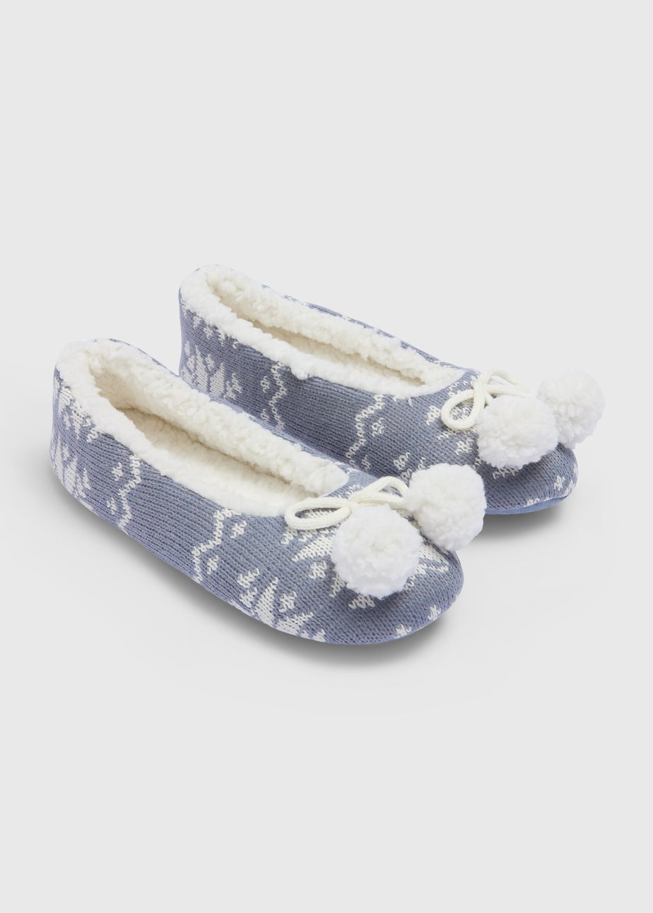 Blue Fluffy Christmas Slippers