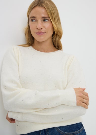 Cream Sequin Yarn Jumper