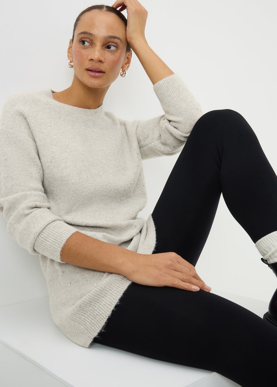 Oatmeal Sequin Yarn Tunic