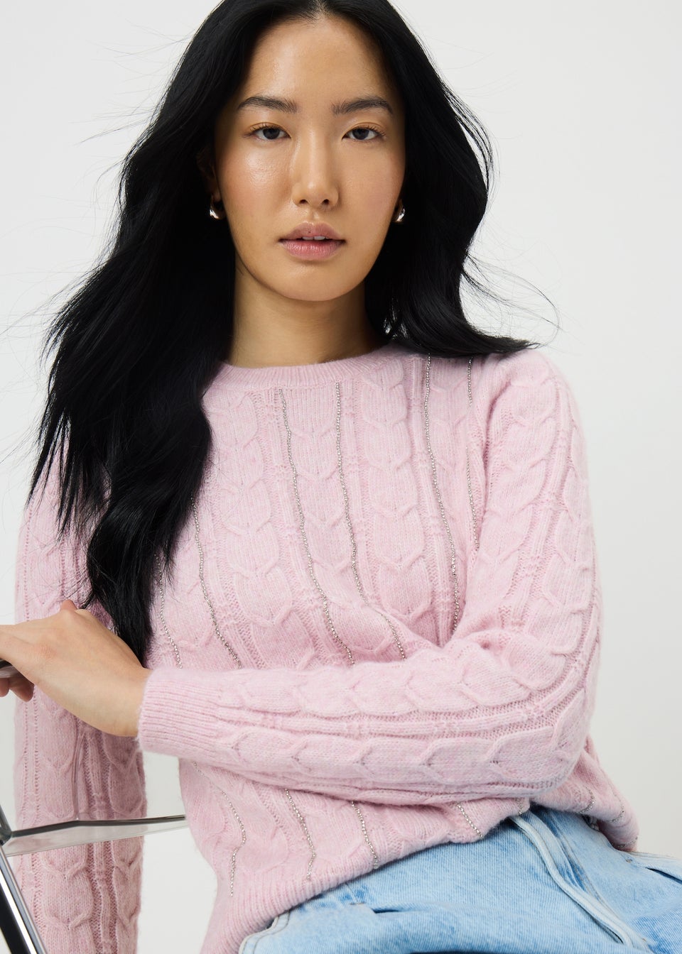 Light Pink Cable Embellished Jumper