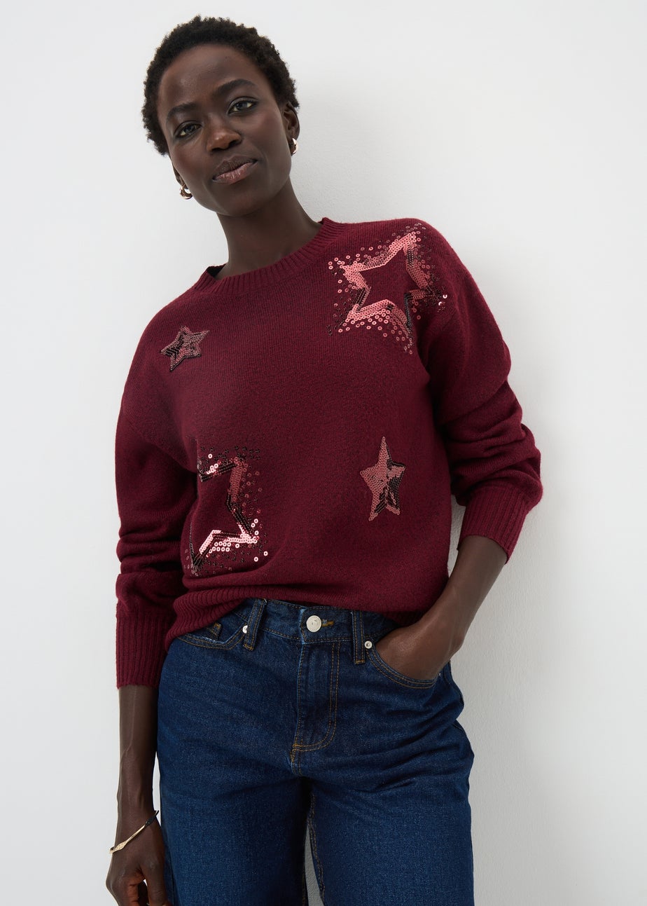 Burgundy Sequin Star Jumper