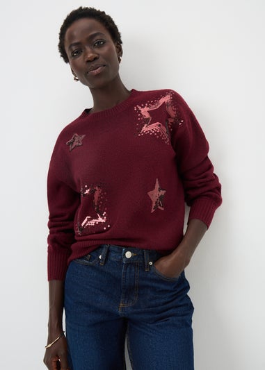 Burgundy Sequin Star Jumper