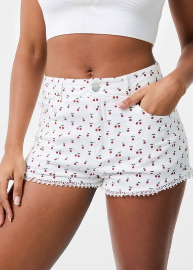 Pink Vanilla Ivory Ditsy Print Shorts with Lace