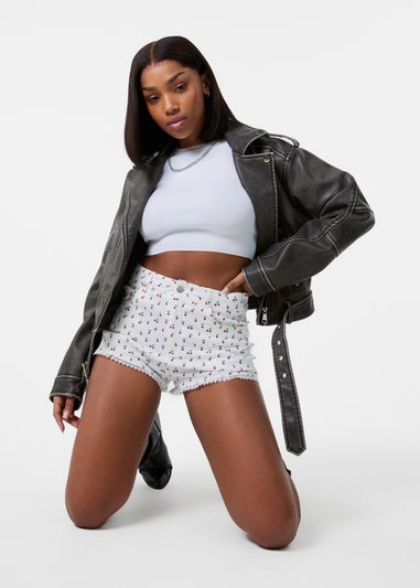 Pink Vanilla Ivory Ditsy Print Shorts with Lace