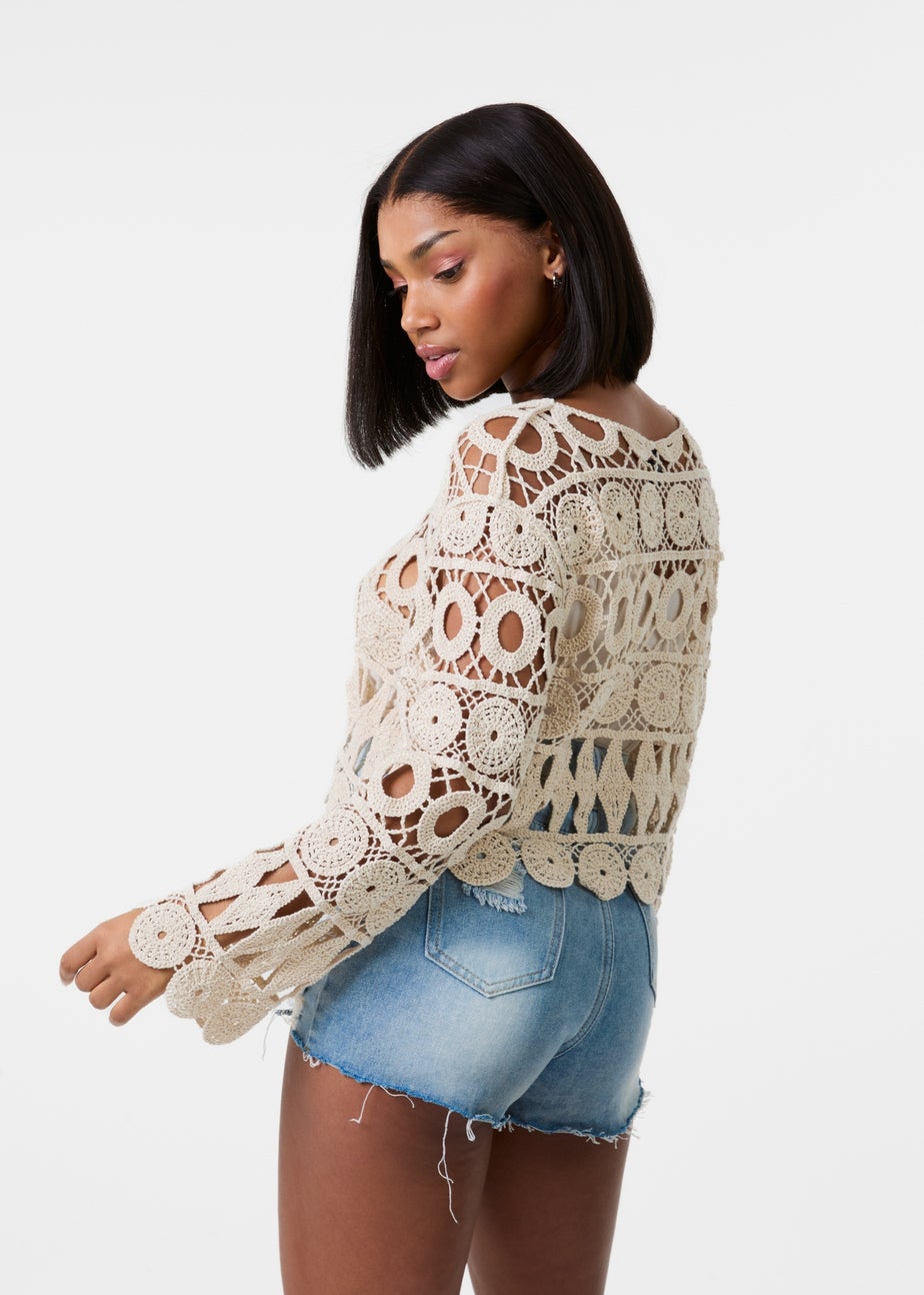Pink Vanilla Stone Long Sleeve Crochet Top