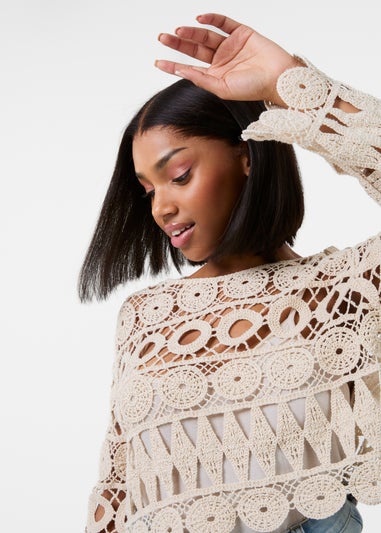 Pink Vanilla Stone Long Sleeve Crochet Top