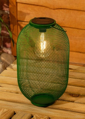 ValueLights Solar Outdoor Green Mesh Lantern With Integrated LED's (34cm x 20cm x 20cm)