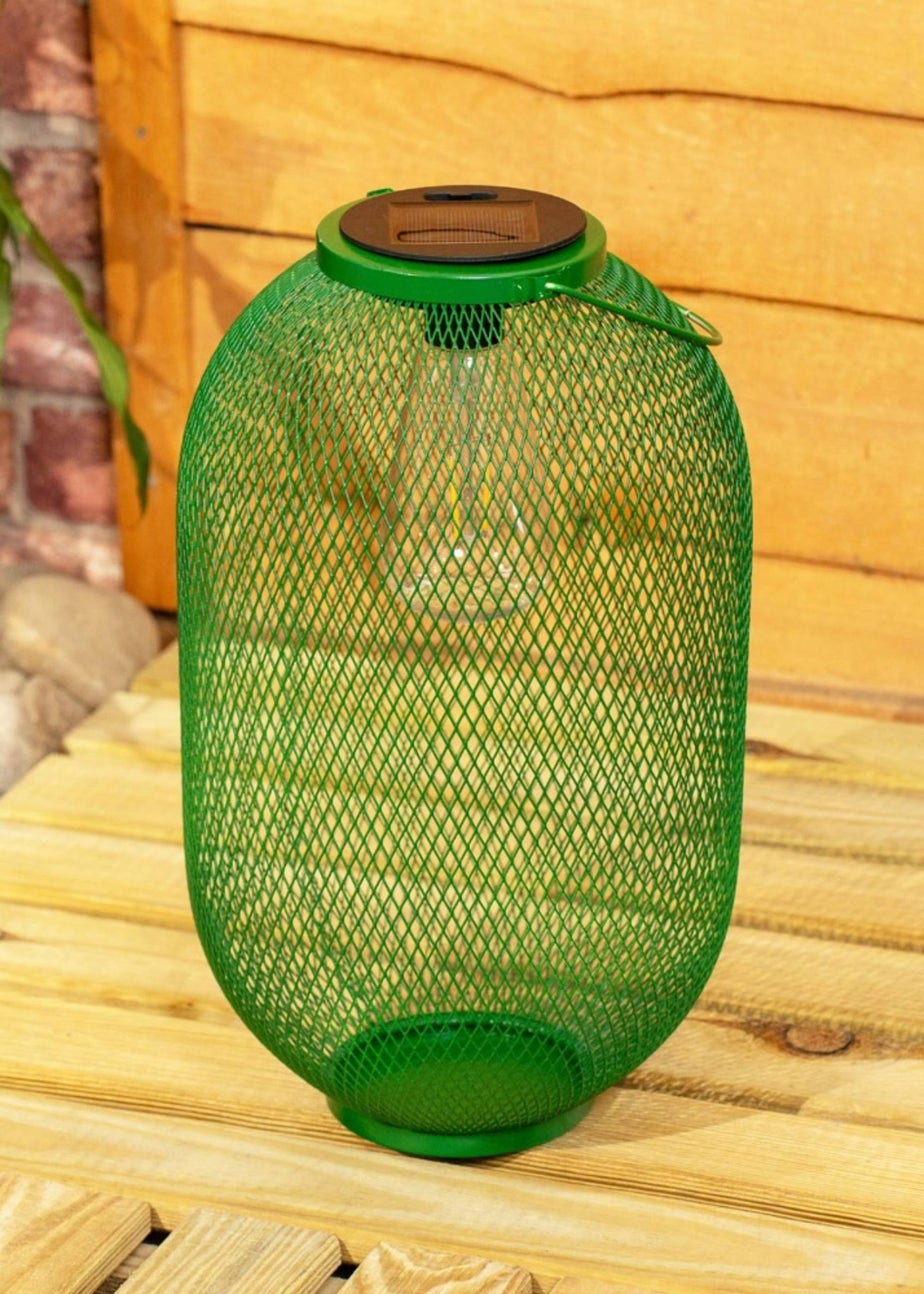 ValueLights Solar Outdoor Green Mesh Lantern With Integrated LED's (34cm x 20cm x 20cm)