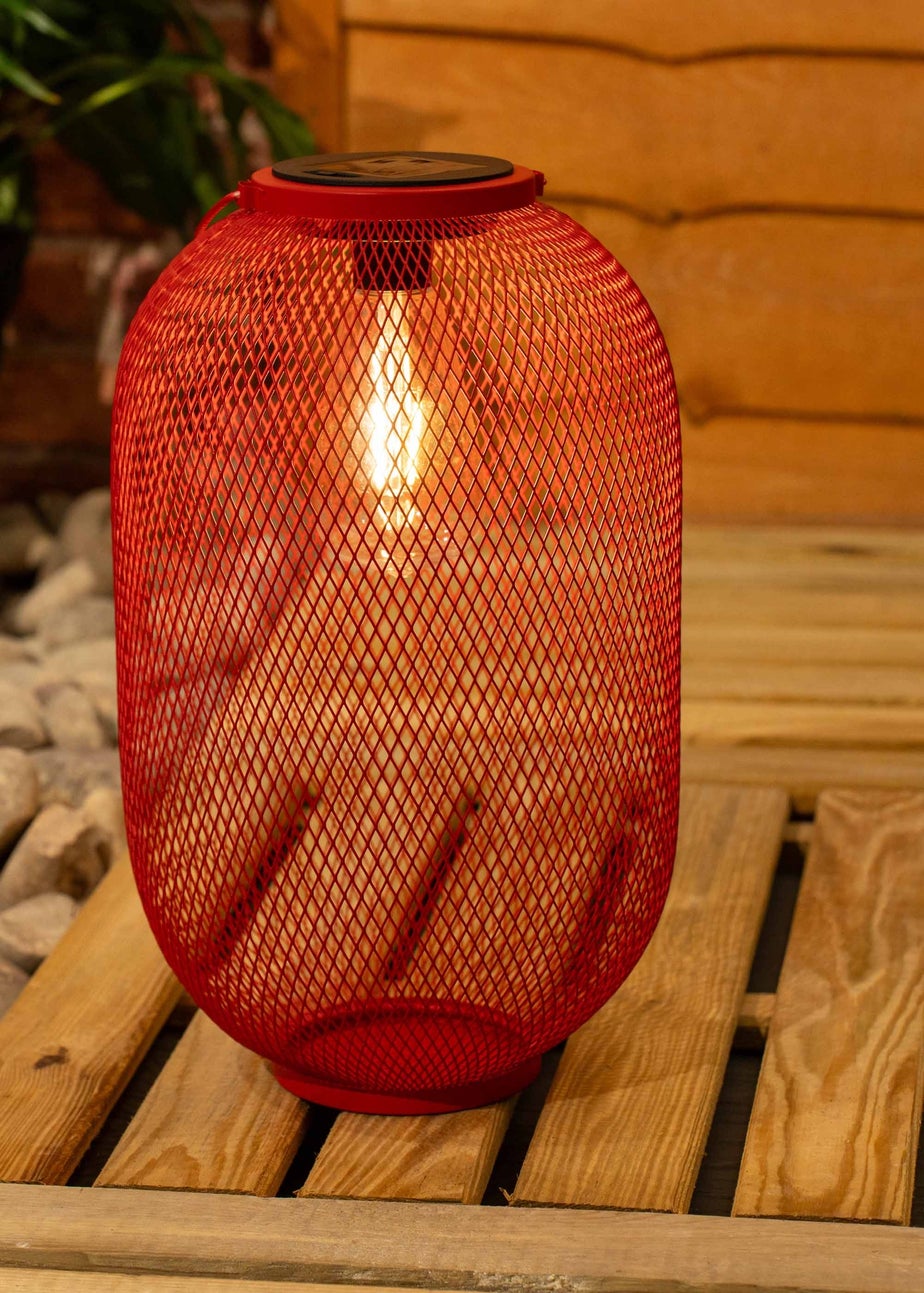 ValueLights Solar Outdoor Red Mesh Lantern With Integrated LED's (34cm x 20cm x 20cm)