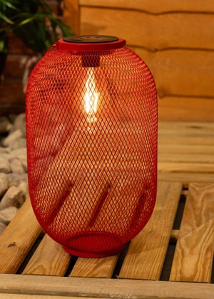ValueLights Solar Outdoor Red Mesh Lantern With Integrated LED's (34cm x 20cm x 20cm)
