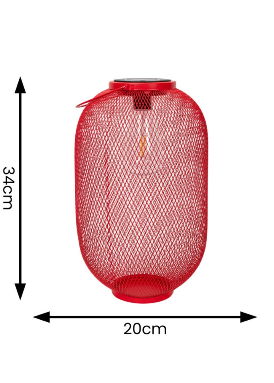 ValueLights Solar Outdoor Red Mesh Lantern With Integrated LED's (34cm x 20cm x 20cm)