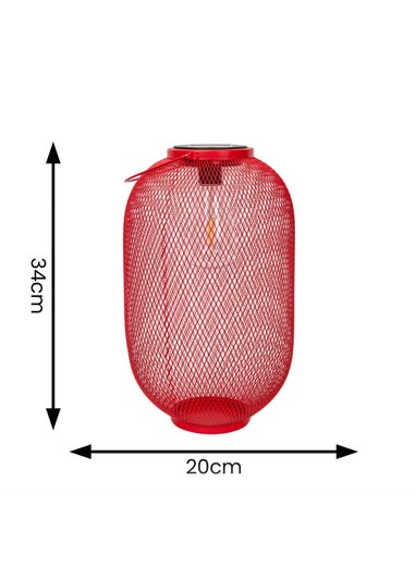 ValueLights Solar Outdoor Red Mesh Lantern With Integrated LED's (34cm x 20cm x 20cm)