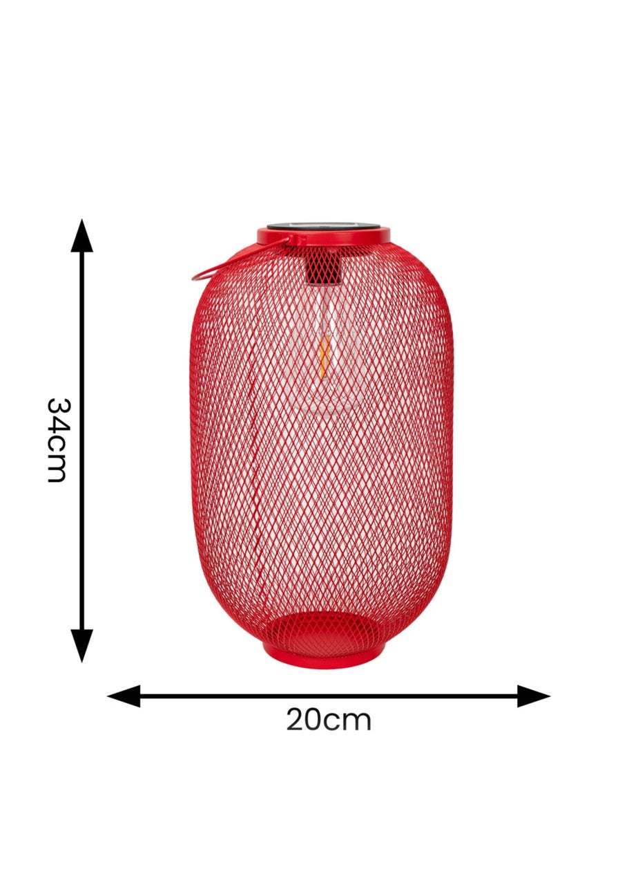 ValueLights Solar Outdoor Red Mesh Lantern With Integrated LED's (34cm x 20cm x 20cm)