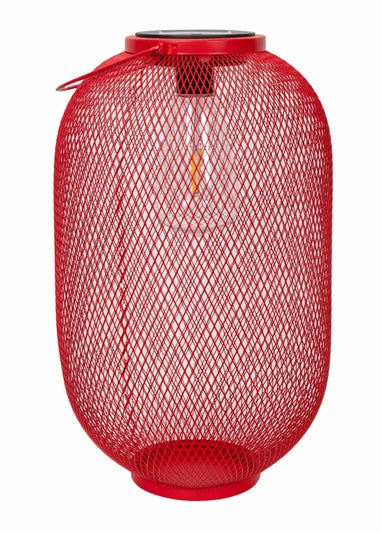 ValueLights Solar Outdoor Red Mesh Lantern With Integrated LED's (34cm x 20cm x 20cm)