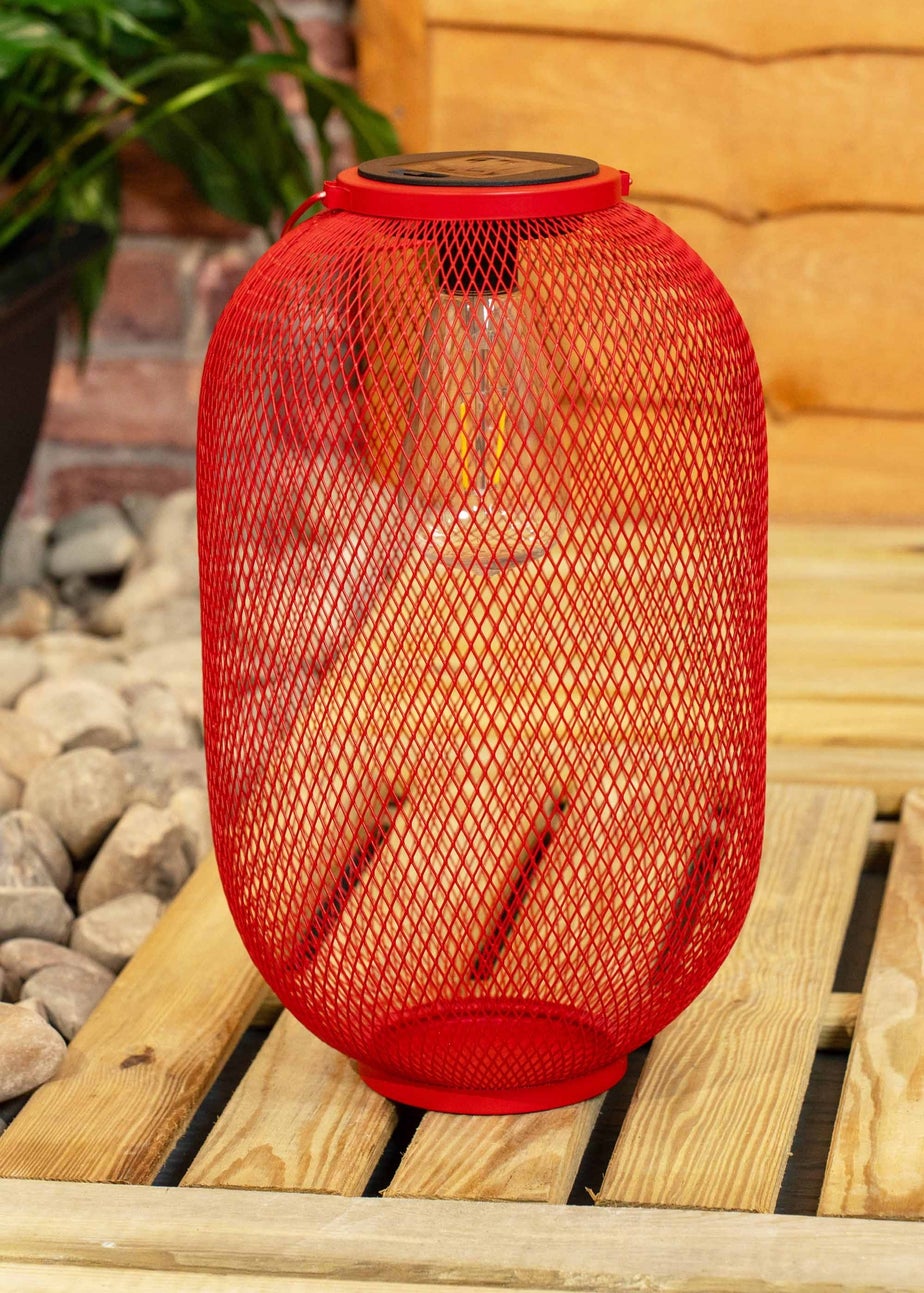 ValueLights Solar Outdoor Red Mesh Lantern With Integrated LED's (34cm x 20cm x 20cm)
