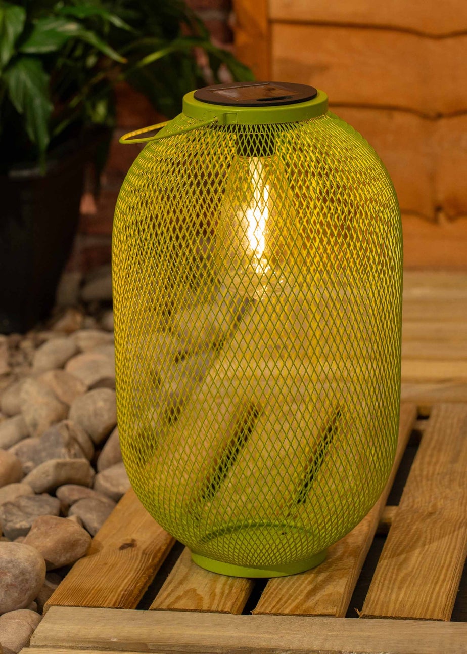 ValueLights Solar Outdoor Lime Mesh Lantern With Integrated LED's (34cm x 20cm x 20cm)
