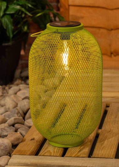 ValueLights Solar Outdoor Lime Mesh Lantern With Integrated LED's (34cm x 20cm x 20cm)