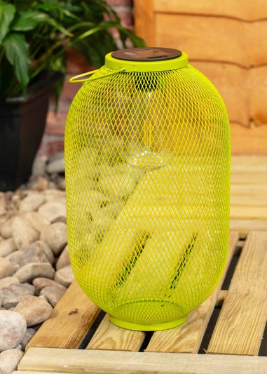 ValueLights Solar Outdoor Lime Mesh Lantern With Integrated LED's (34cm x 20cm x 20cm)