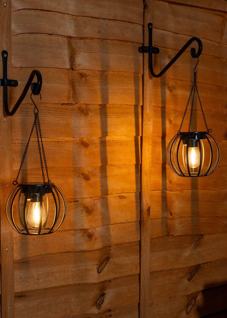 ValueLights Solar 2 Pack Black Ball Lanterns With Integrated Globe LED's