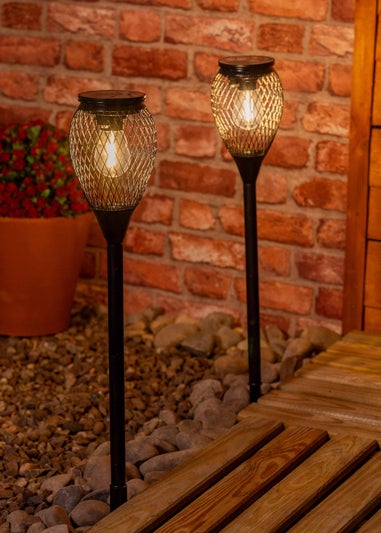 ValueLights Solar 2 Pack Black Cage Spike Lights With Integrated LED's