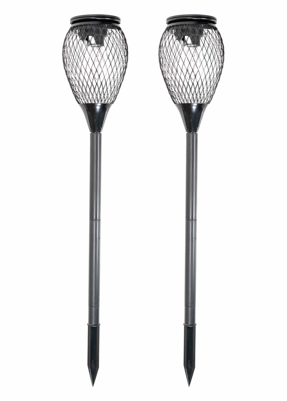 ValueLights Solar 2 Pack Black Cage Spike Lights With Integrated LED's