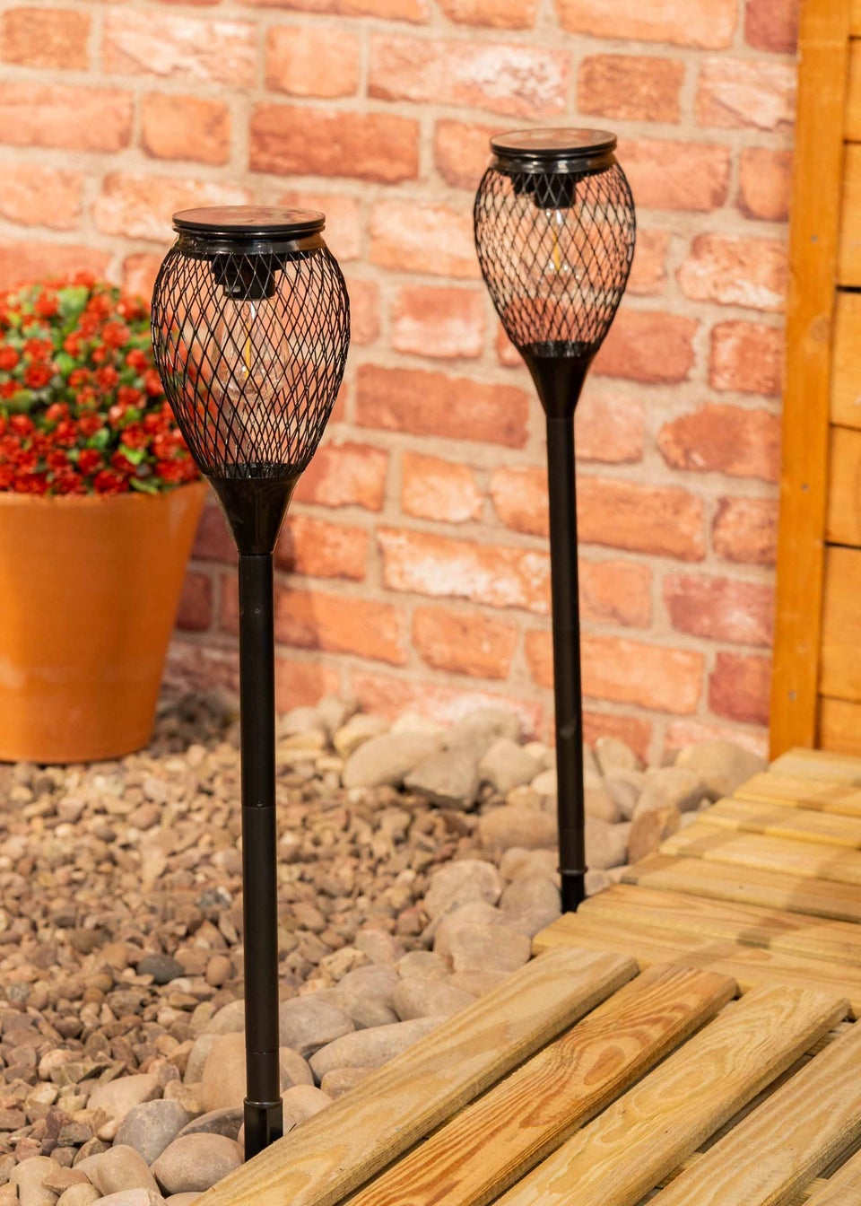 ValueLights Solar 2 Pack Black Cage Spike Lights With Integrated LED's