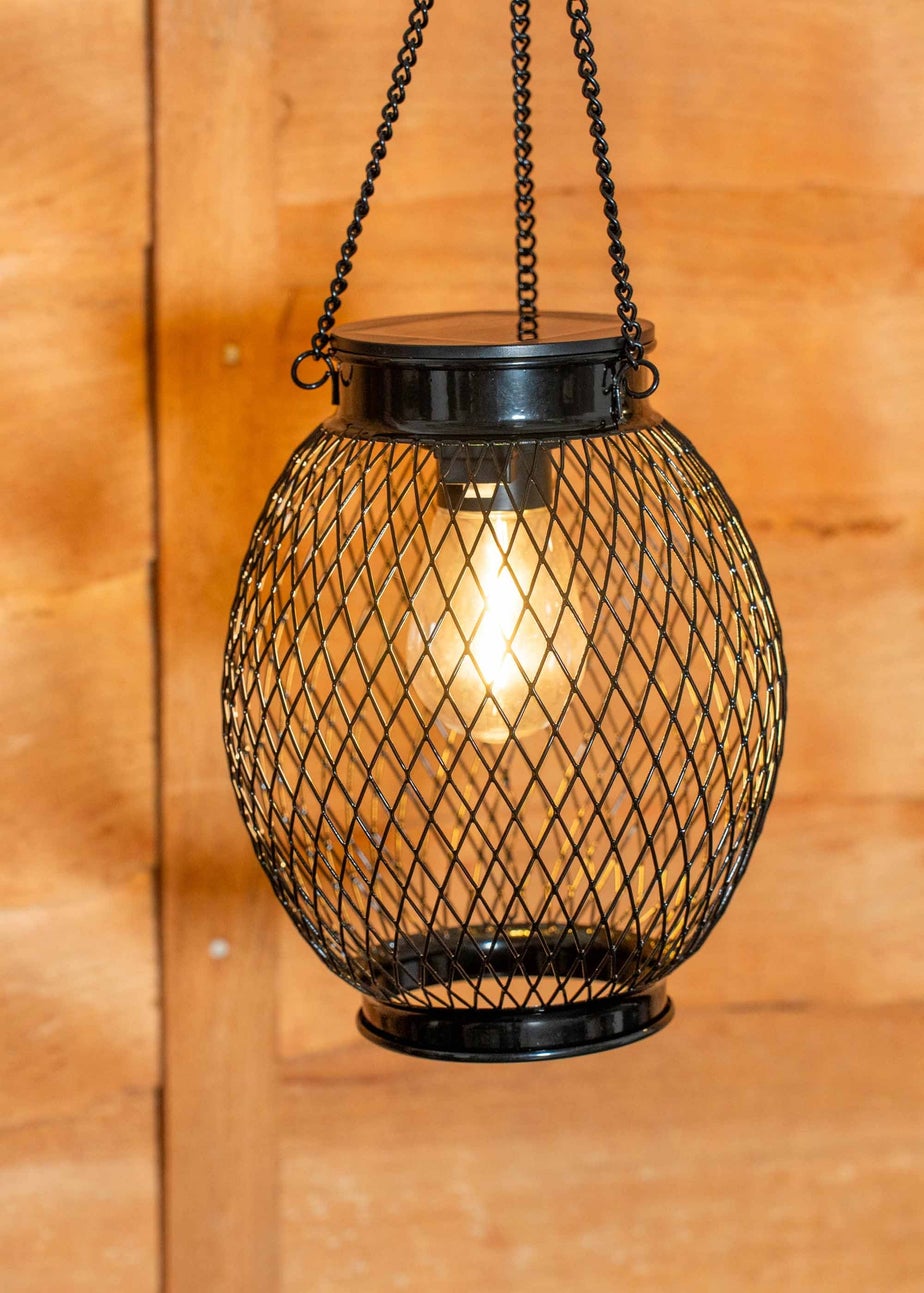 ValueLights Solar 2 Pack Black Mesh Lanterns With Integrated LED's  (38.5cm x 13.8cm x 13.8cm)