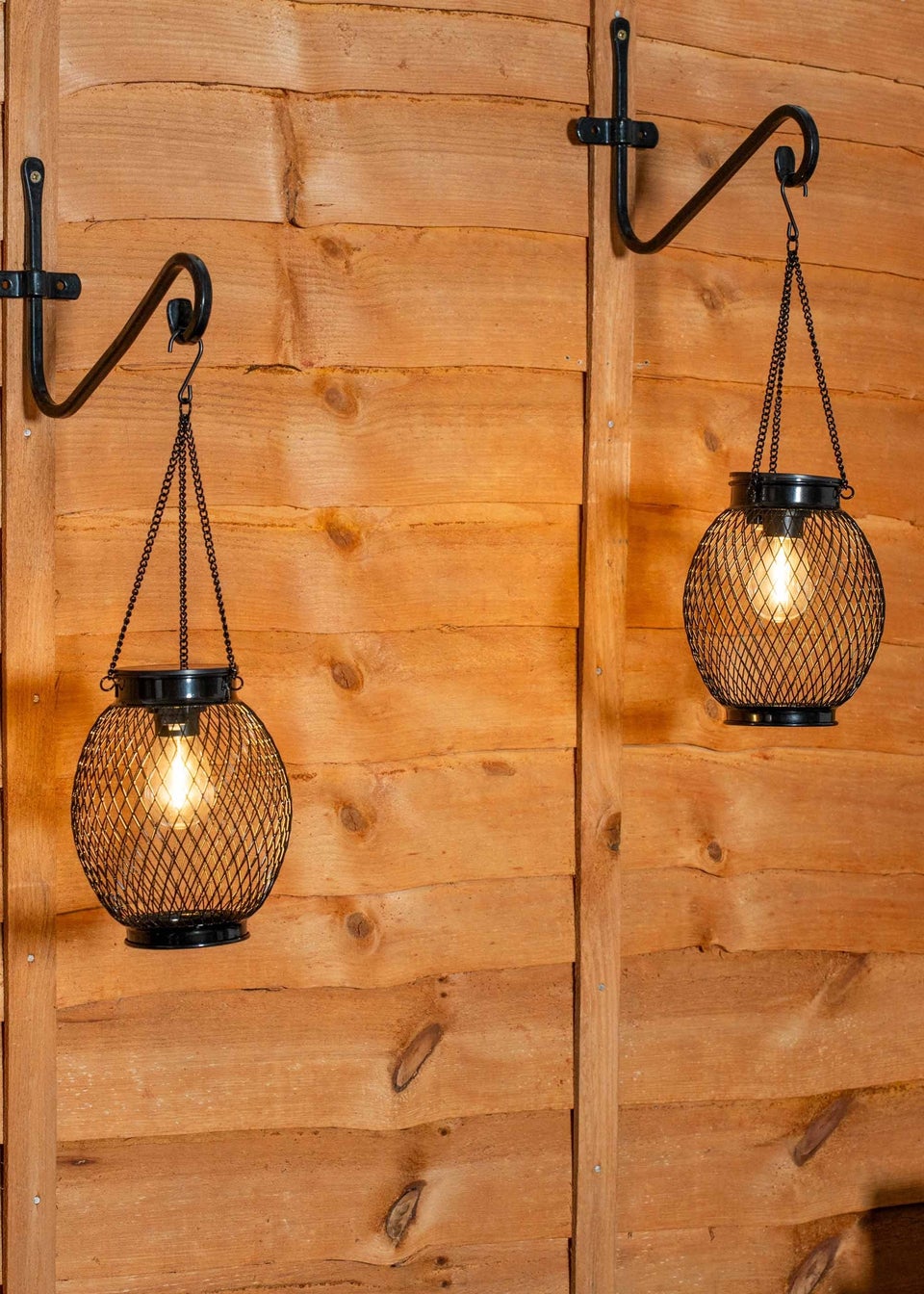 ValueLights Solar 2 Pack Black Mesh Lanterns With Integrated LED's  (38.5cm x 13.8cm x 13.8cm)