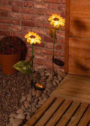 ValueLights Solar 2 Pack Sunflower Spike Lights With Integrated LED's (73cm x 14cm x 14cm)