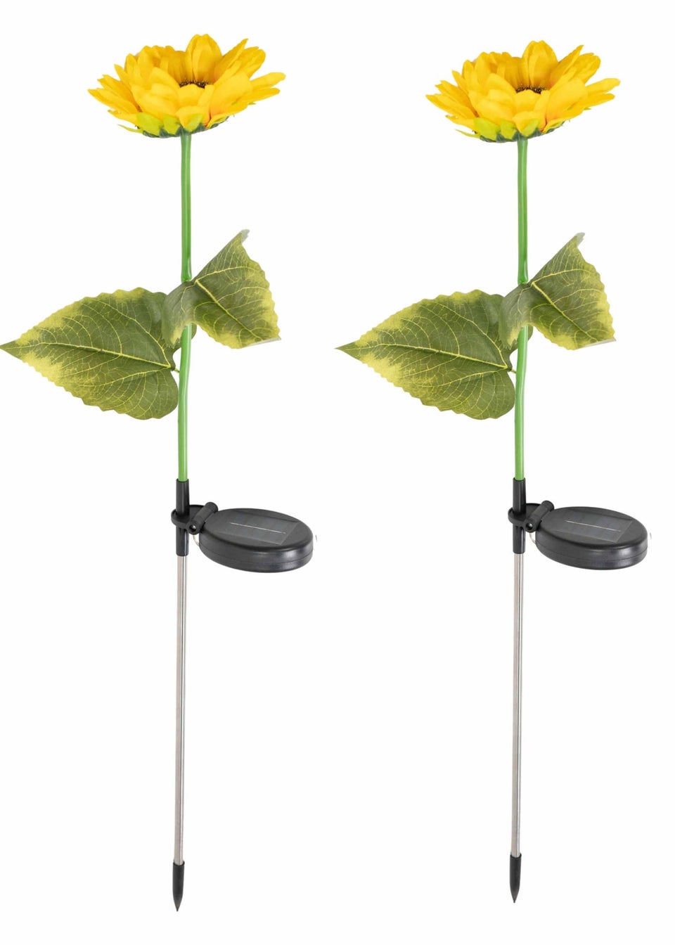 ValueLights Solar 2 Pack Sunflower Spike Lights With Integrated LED's (73cm x 14cm x 14cm)
